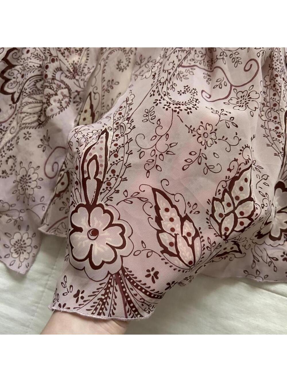 Y2K Pink Paisley Babydoll Lace Trim Sheer Cami Top Coquette Large - Picture 6 of 8